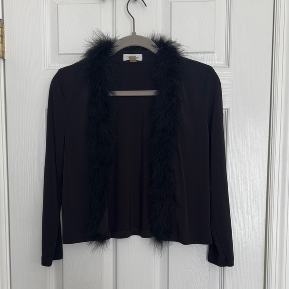 Calvin Klein Black Cardigan with Faux Fur Trim - Picture 2 of 4